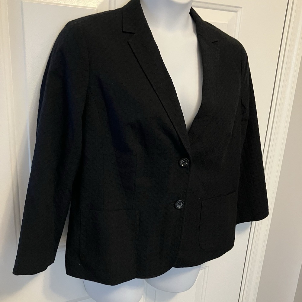 NWT Talbots Size 16 Cotton Blazer Jacket Women's Black Classic Textured - Picture 3 of 7